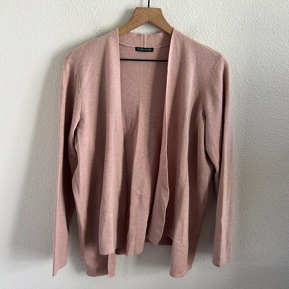 Eileen Fisher 100% Extra Fine Merino Wool Pink Open Front Sweater Medium - Picture 1 of 7